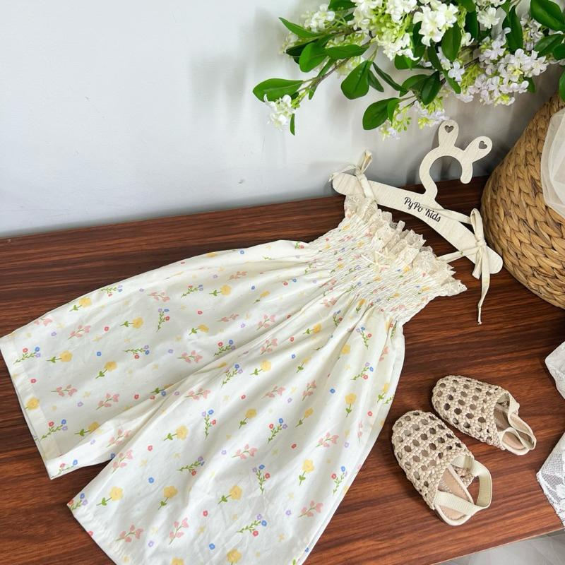 Jumpsuit nhún ngực cột nơ cho bé