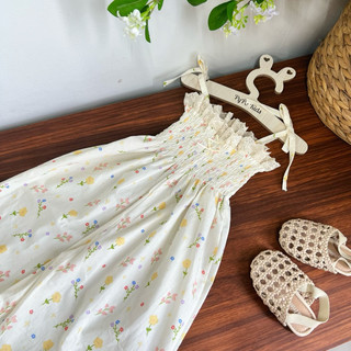 Jumpsuit nhún ngực cột nơ cho bé