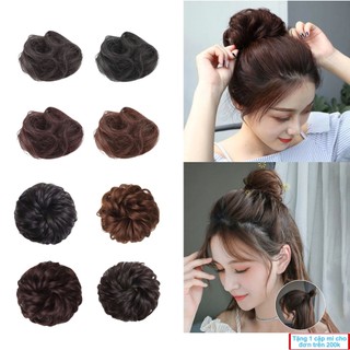  Tóc búi giả dạng tròn xoăn loại dây thun và có kẹp chất tóc tự nhiên 