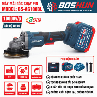 Máy Mài, Máy Cắt Pin BOSHUN BS-AG100BL, Công Tắc Bóp Bụng, Không Chổi Than, Motor Ruột Đồng, 3 Tốc độ
