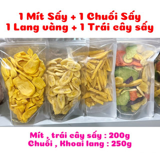  Combo 31  900g  : 1 Mít Sấy Nguyên B + 1 Thập Cẩm A + 1 Khoai Lang Vàng A + 1 Chuối A - Thơm giòn đóng gói túi zipper 