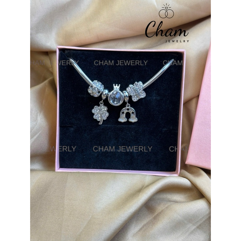VÒNG TAY CHARM PANDORA - MẪU 5 CHARM CHẤT LIỆU TITAN KHÔNG GHỈ SÉT