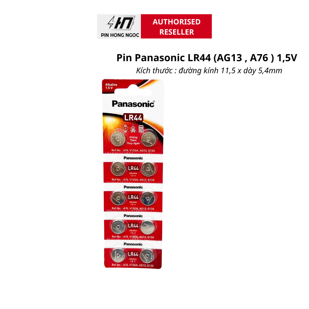 Vỉ 10 Viên Pin LR44 Panasonic Alkaline 1,5V - Hàng chính hãng