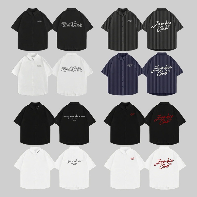 Áo sơ mi ,LESS IS MORE, zombie.club, Lụa premium, Thêu xù + Thêu nổi ngắn tay dáng rộng,UNISEX, Chính Hãng. | BigBuy360 - bigbuy360.vn