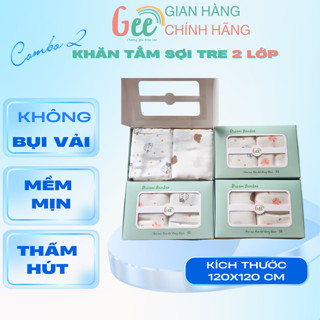 [Có mix] Khăn tắm sợi tre Gee 2 lớp, set 2 khăn họa tiết dễ thương, 120x120cm, khăn choàng cho bé, trẻ sơ sinh
