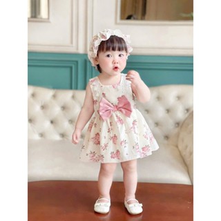 TẶNG MŨ, body váy cho bé gái từ 3-10kg, chất thô lụa mềm mát/ BODY VÁY HOA NHÍ HỒNG NỀN KEM