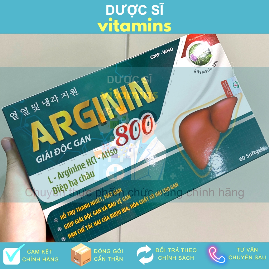 🍀 Arginin 800 Plus - Giải Độc Gan, Bảo Vệ Các Tế Bào Gan, Hạ Men Gan, Cải Thiện Tình Trạng Chán Ăn, 