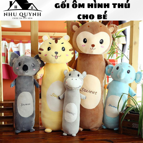 Gối ôm cho bé, gối ôm hình thú đáng yêu 4 size 55cm, 70cm, 90cm, 110cm