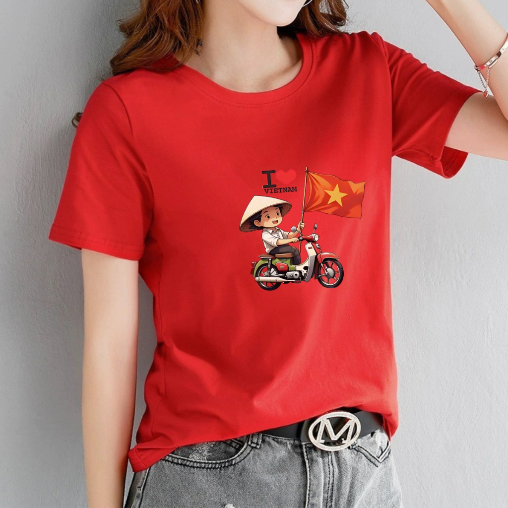 [Form vừa] Áo phông nữ Cờ Đỏ Sao Vàng Việt nam chất liệu thun cotton - Áo thun nữ 'Độc lập tự do' - LOZA G0400