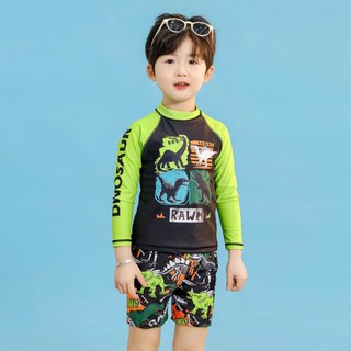 Đồ bơi bé trai dài tay 2 mảnh họa tiết khủng long,bộ quần áo đi biển bé trai 12-45kg