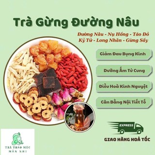  Trà Gừng Đường Nâu Thảo Mộc giảm đau bụng kinh trà ấm tử cung bổ máu giữ ấm cơ thể đẹp da 