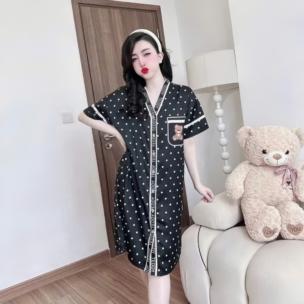 Đầm ngủ sơ mi Hisexy cổ chữ y Pijama sơ mi form suông Lụa Latin Cao cấp SM24 | BigBuy360 - bigbuy360.vn