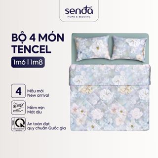 Bộ chăn ga gối 4 món Sen Đá Home Bedding lụa Tencel cao cấp họa tiết set 2 vỏ gối 1 chăn trần 1 ga 1m6 1m8