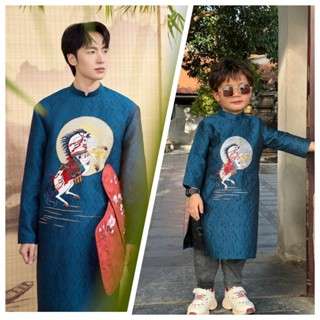  Áo dài bố và bé trai mặc Trung thu Tết 2025 áo dài nam áo dài bé trai vải gấm thêu -Thu Hà Silk-TH25.132 
