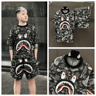  Bộ Quần Áo Nam Bape In Hình Cá Mập Siêu Chất - Bộ Thể Thao Nam Chất Cotton Cao Cấp 