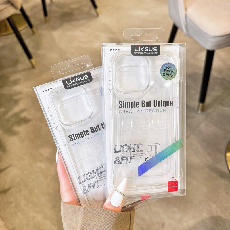 Ốp Lưng Trong Suốt LIKGUS CRYSTAL Chống Ố Chống Sốc Viền Silicon Không Ố IPhone 12 13 14 15 16 Pro M