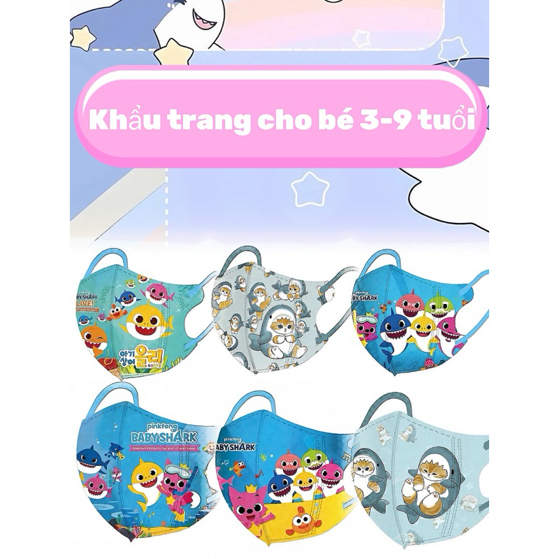 #BaBy Shark  [Túi 10cái] Khẩu trang em bé 3D in hình Baby Shark Ká Mập cho bé 0-9 tuổi (7-27kg)