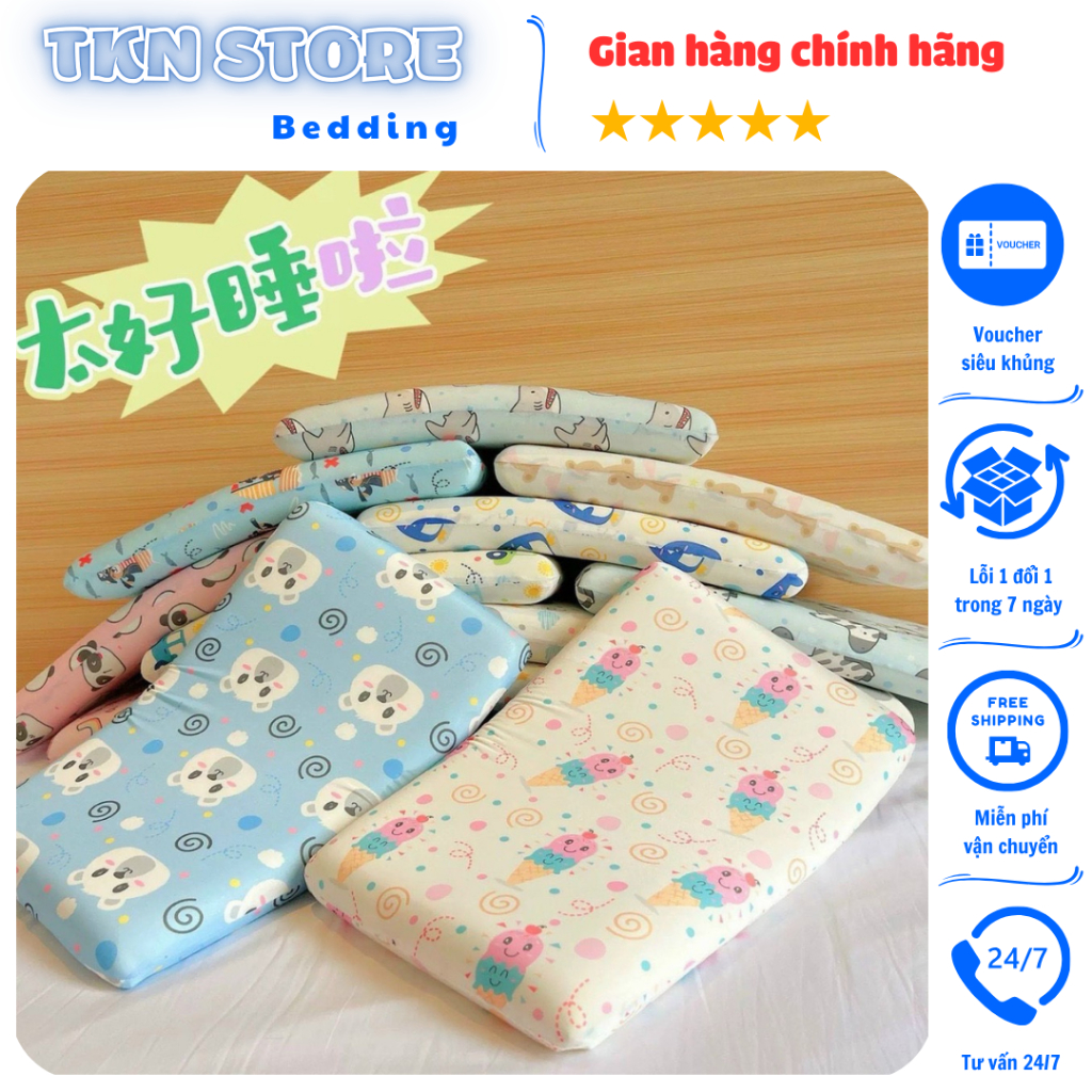 Gối cao su disney cho bé kích thước 30x50 nhập khẩu, Gối ngủ cho bé mang đi học vải thun mềm mịn an toàn cho làn da bé
