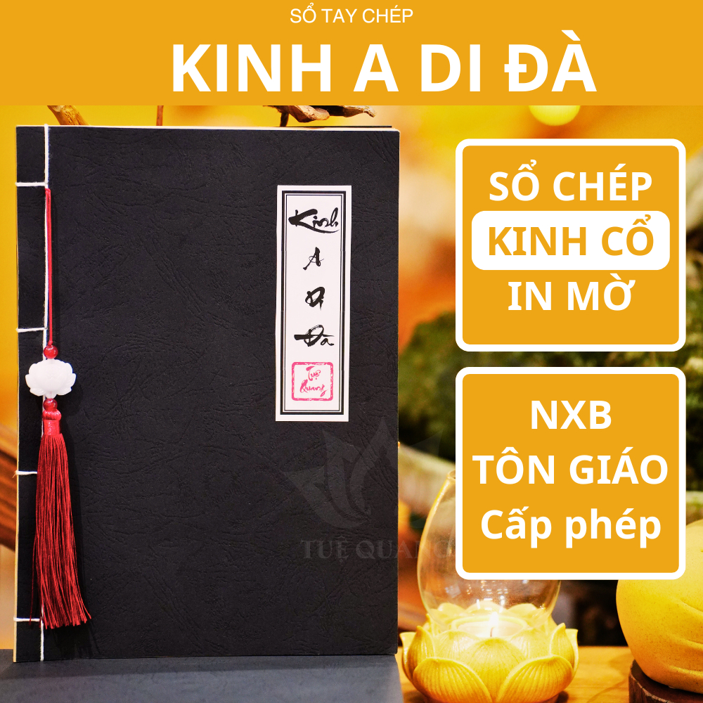 Sách - Sổ tay Chép Kinh A Di Đà In Mờ Giấy Cổ Cao Cấp A4, Thành Kính, Vở Cỡ Chữ Lớn