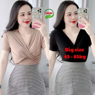  Áo thun nữ tay ngắn xoắn ngực vải mỏng ôm body đẹp bigsize ESHOP áo nhũ kim tuyến dễ thương MS026 