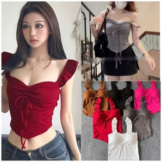  Áo hai dây nhúng bí tay bèo cánh tiên  Áo  cánh tiên Trễ Vai Tay Bồng Hoa Nhí và trơn Tiểu Thư Nữ Chất Đũi Xốp 🌈🌈uk 