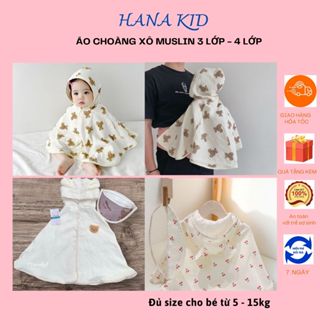 (Tặng khẩu Trang) Áo choàng Xô Muslin, Áo Chống Nắng, Tránh Gió, Kèm Mũ kính Chắn Bụi Mềm Mại Thoáng Mát cho bé Hana Kid