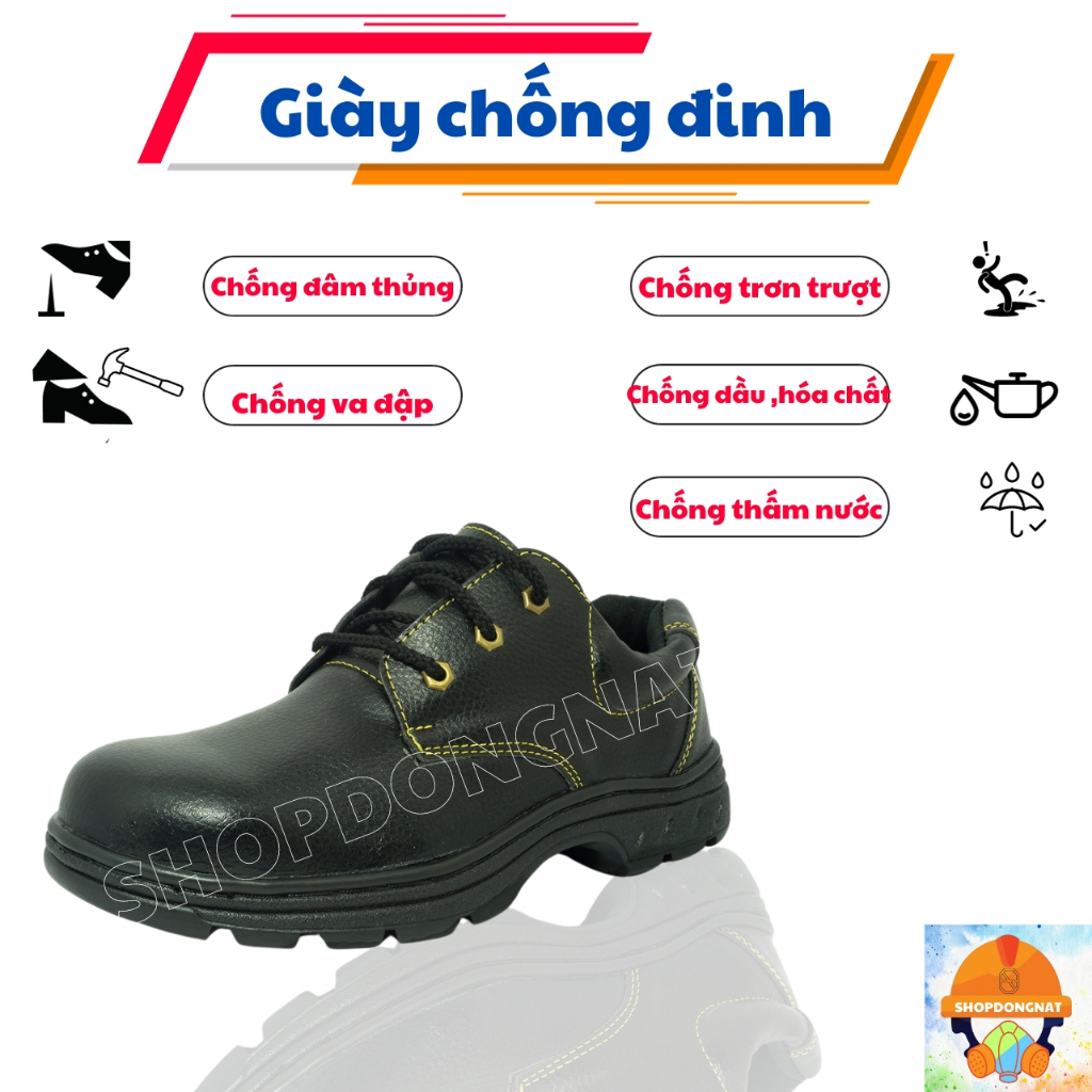 [ Loại Chỉ Vàng ] Giày Chống Đinh ABC, Chất Liệu Da PU Bền Bỉ, Chống Va Đập, Chống Dầu,Hóa Chất.....