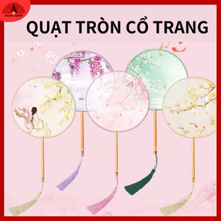 Quạt tròn cầm tay, quạt cổ trang lụa Trung quốc in hình nhiều mẫu, phụ kiện chụp ảnh áo dài