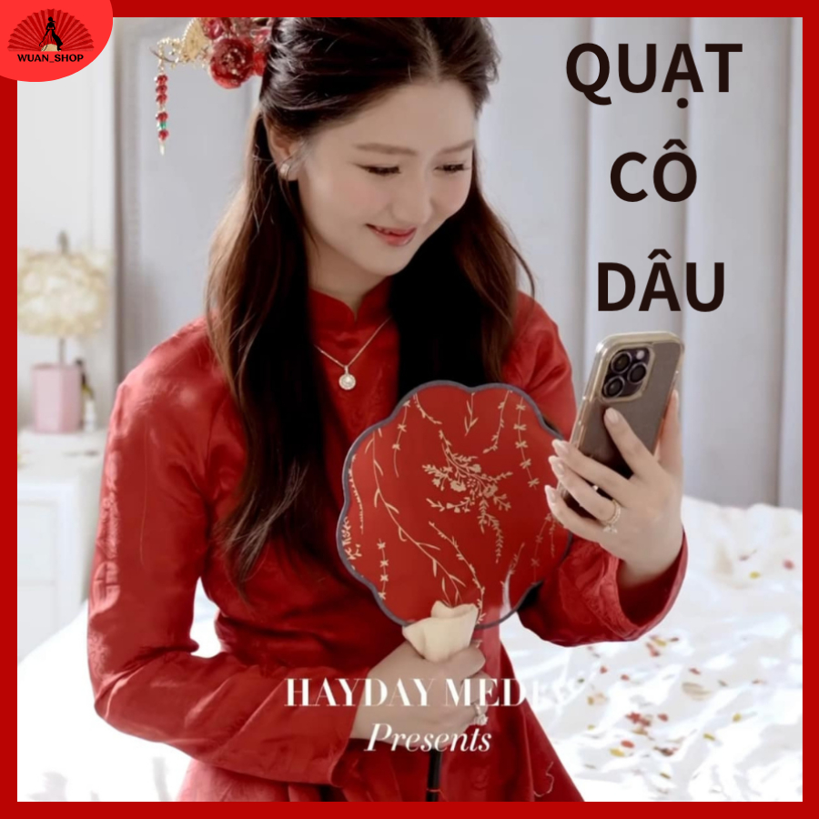 Quạt cưới, quạt cô dâu thủ công phong cách hoa cỏ, hiện đại thanh lịch, phụ kiện chụp ảnh cô dâu ngày cưới