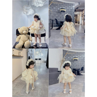  Váy sinh nhật công chúa cho bé gái màu trắng kem chất tafta 