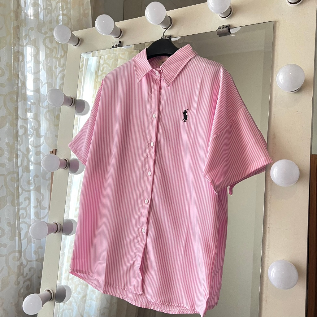 Áo sơ mi tay ngắn thêu nơ xinh phong cách basic áo sơ mi form rộng chất kate sọc mát ít nhăn HA90 | BigBuy360 - bigbuy360.vn