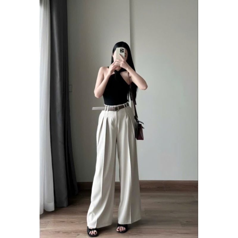 Quần suông vải kèm belt 77717