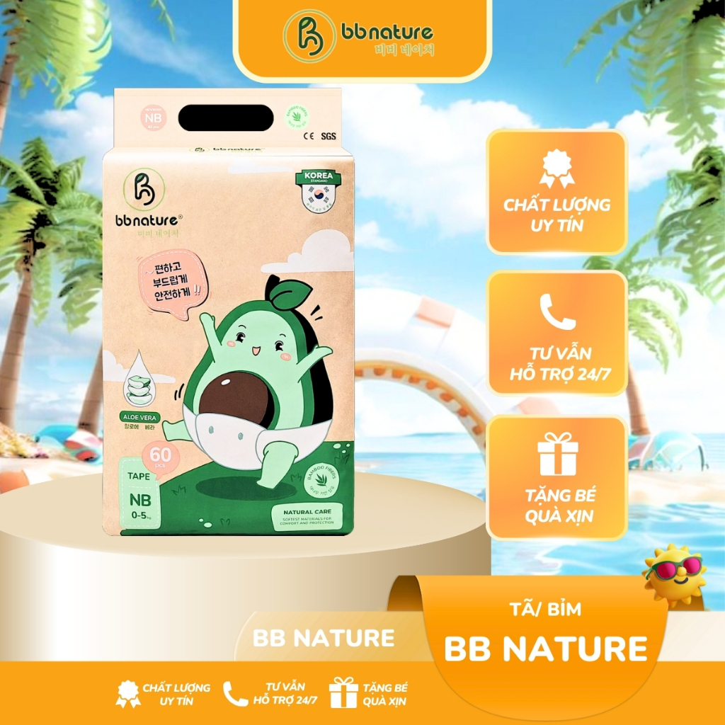 Bỉm Quần/Dán hữu cơ Hàn Quốc BB NATURE chất sợi tre thấm hút full size từ NB- 4XL quần