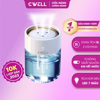 Máy phun sương mini 2 lít CWell, máy tạo ẩm 3 vòi phun siêu mạnh, phun liên tục 12H, đèn Led 7 màu