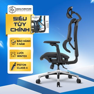 Ghế văn phòng công thái học Nghiafurniture Lumbar full tính năng bá đạo, lưới Wintex, Piston class 4