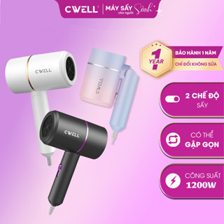 Máy sấy tóc mini CWell gấp gọn 2 chiều nóng lạnh C01HD, công suất 1200W, ánh sáng xanh bảo vệ tóc