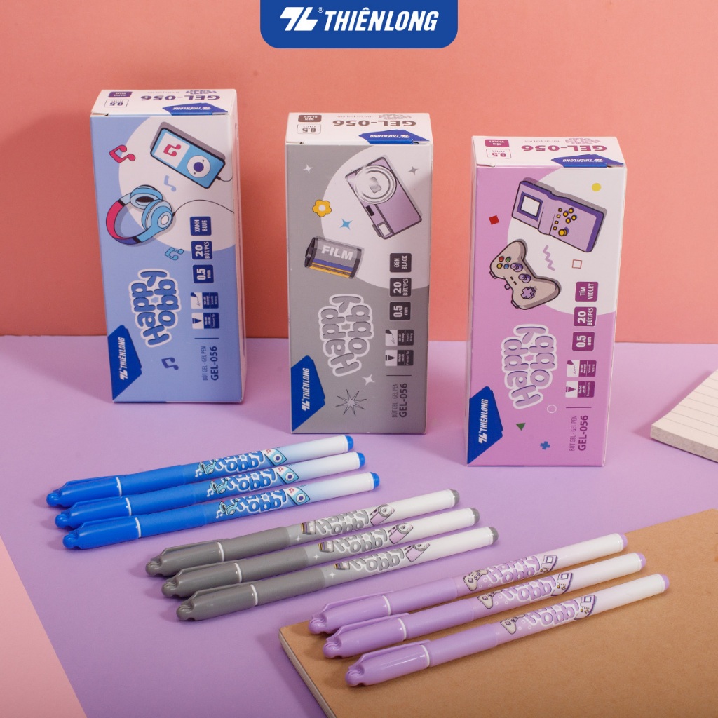 Combo 5/10/20 Bút gel Thiên Long Happ Obby GEL-056 - Nét viết 0.5mm, đệm tay êm ái, mực đều và liên tục