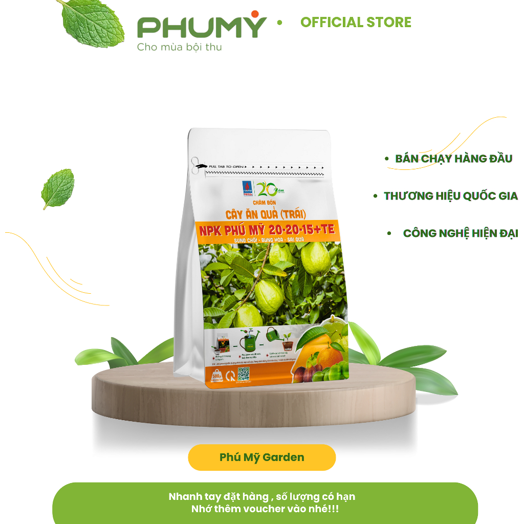 Phân Bón NPK Đạm Phú Mỹ Cho Cây Ăn Quả 20-20-15+TE Cung Cấp Chất Dinh Dưỡng Vi Lượng Cho Cây Túi 1kg
