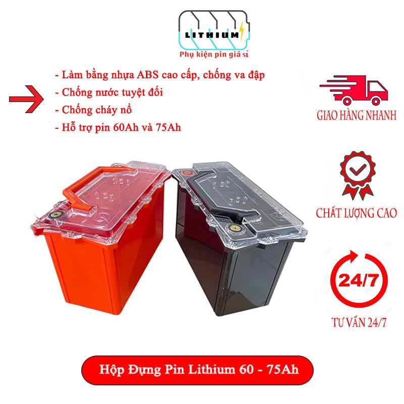 Hộp Đựng Pin 60-75Ah đầy đủ phụ kiện chống nước tuyệt đối, Chống cháy cọc đồng