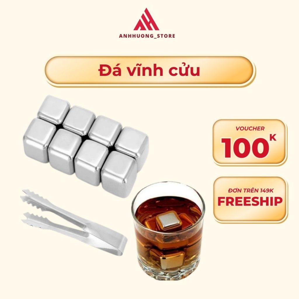 Đá Lạnh Vĩnh Cửu 8 Viên Didooglt Đá Inox 304 An Toàn, Tiện Lợi cho Bar và Gia Đình