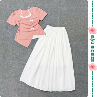 Set 2 món bigsize nữ áo thun kiểu tay ngắn chất tăm QC kèm chân váy maxi lụa nữ tính - A278+CV15