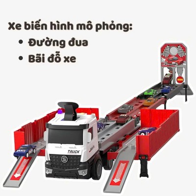 Xe Container Đồ Chơi Chứa Mô Hình Bãi Đỗ Xe Ô Tô, Oto Đồ Chơi Kết Hợp Đường Đua Có Nhạc Và Đèn Cho Bé