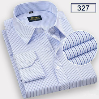 Áo Sơ Mi Nam Công Sở Trung Niên Thương Hiệu Anton Xanh Dương Kẻ Sọc Dài Tay Vải Cotton Kẻ Sọc Đôi - 327