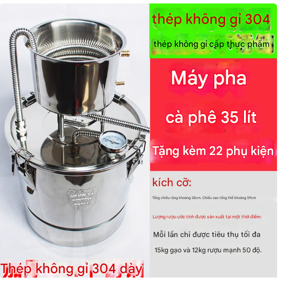 Bộ nồi chưng cất tinh dầu, nấu ruou, nước cất, nước hoa hồng 35L, 55L nấu được bếp từ