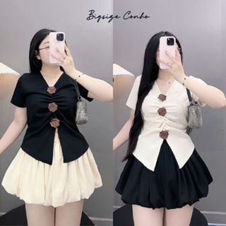 Áo Thun Kiểu Bigsize Nữ Có Hoa Thiết Kế Tay Ngắn Cổ V Nhọn Vải GânTăm Mềm Mịn  A275