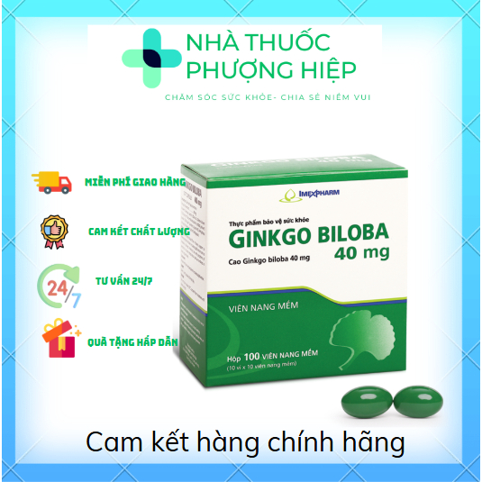 Viên uống bổ não Ginkgo Biloba 40mg imexpharm tăng cường trí nhớ, giảm stress hộp 100 viên