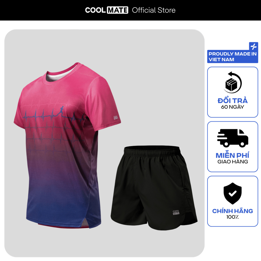 Set đồ chạy bộ Áo Thun Nam thể thao Graphic và Quần short Maxcool thoáng khí, thoải mái Coolmate