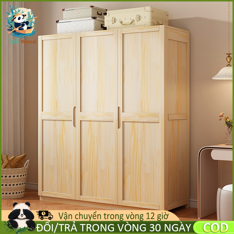 【Giao hàng trong 4 giờ】Tủ gỗ, tủ treo quần áo, Tủ Quần Áo Gỗ Lắp Ghép Tủ quần áo lớn đa năng có than