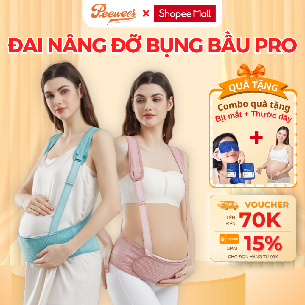 Đai Nâng Đỡ Bụng Bầu PeeWees Pro Co Giãn 4 Chiều, Chất Lưới Mềm Mại, Giảm Đau Lưng, Rạn Bụng, Bảo Vệ Cột Sống Mẹ Bầu