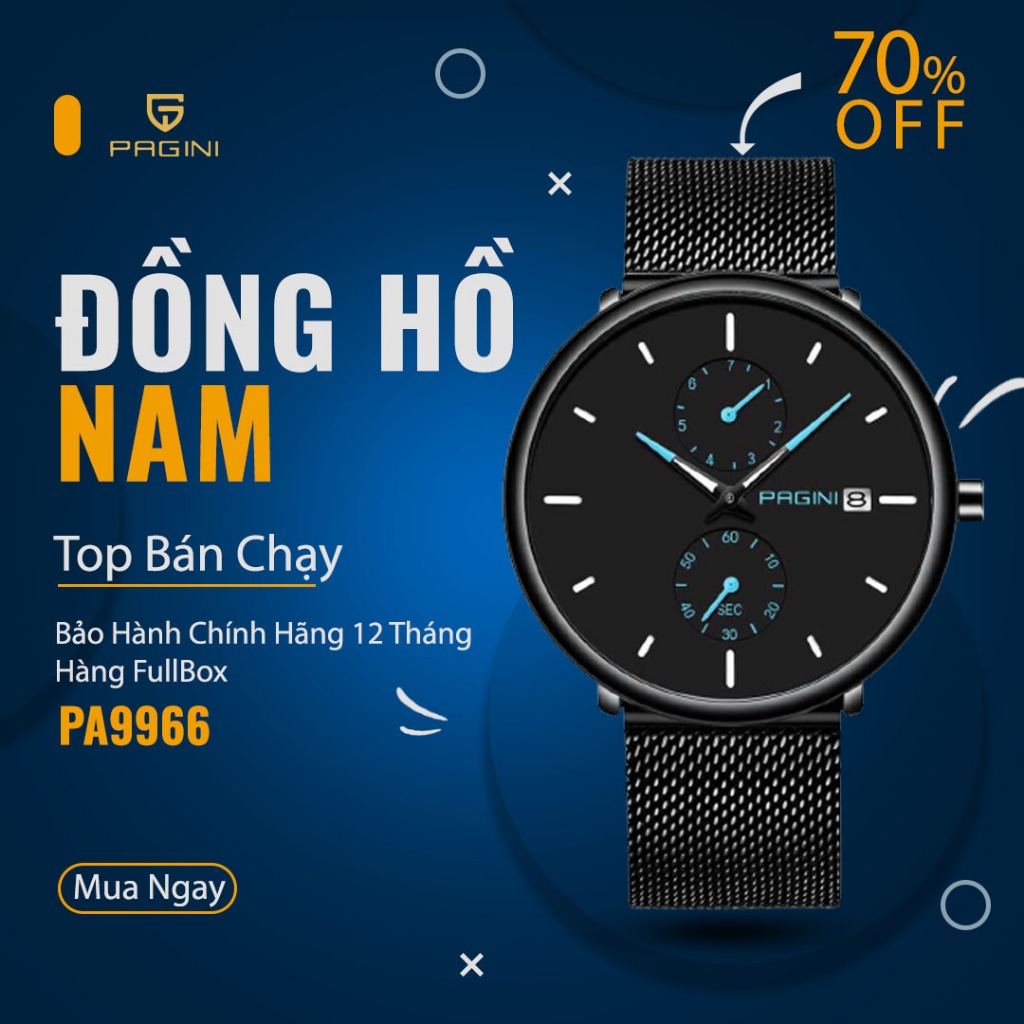 Đồng Hồ Nam Pagini PA9966 Dây Titanium, Chạy 4 Kim Đẳng Cấp - Kim Dạ Quang - Bảo Hành 12 Tháng Toàn 